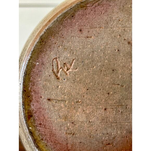 Vintage Rustic Side Handle Pitcher with Spout Brown Glaze Unidentified Signature - Picture 8 of 10